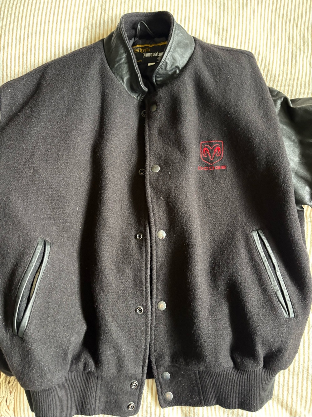 Men's Black Wool Varsity Jacket with Leather Trim